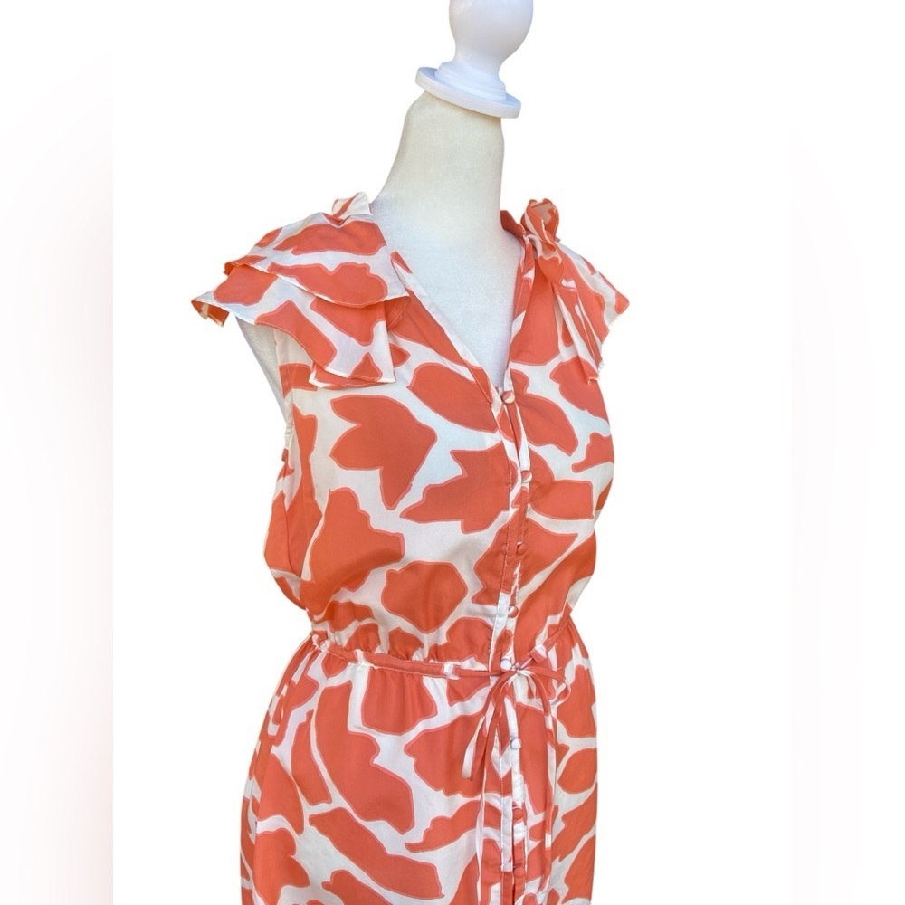 Ann Taylor Giraffe Print Sleeveless Ruffle Sleeve 100% Silk Dress Size 2P Spring - Picture 4 of 12